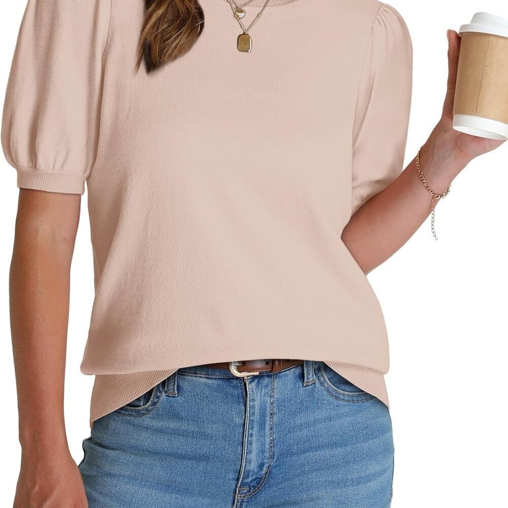 Women's Puff Short Sleeve Sweater Light Knit 2025 Spring Summer Casual Work Top - Picture 1 of 5